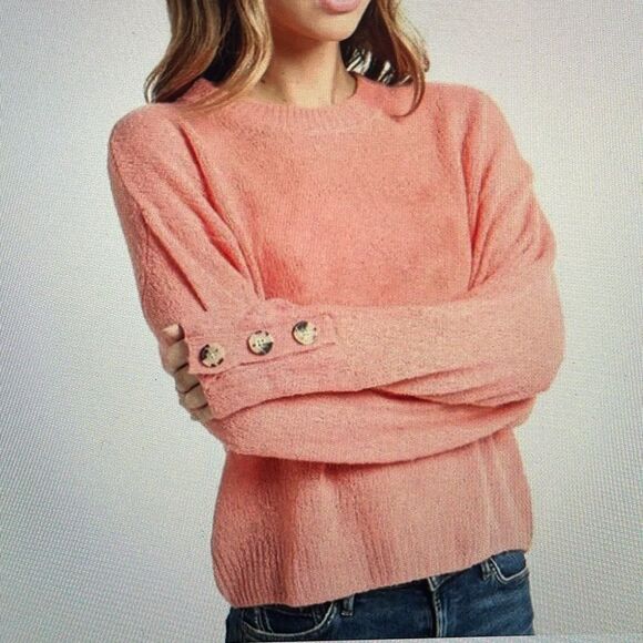 New! JOIE Wool Blend Namio Sweater Button Detail Color: Rose Size Large - Picture 2 of 15